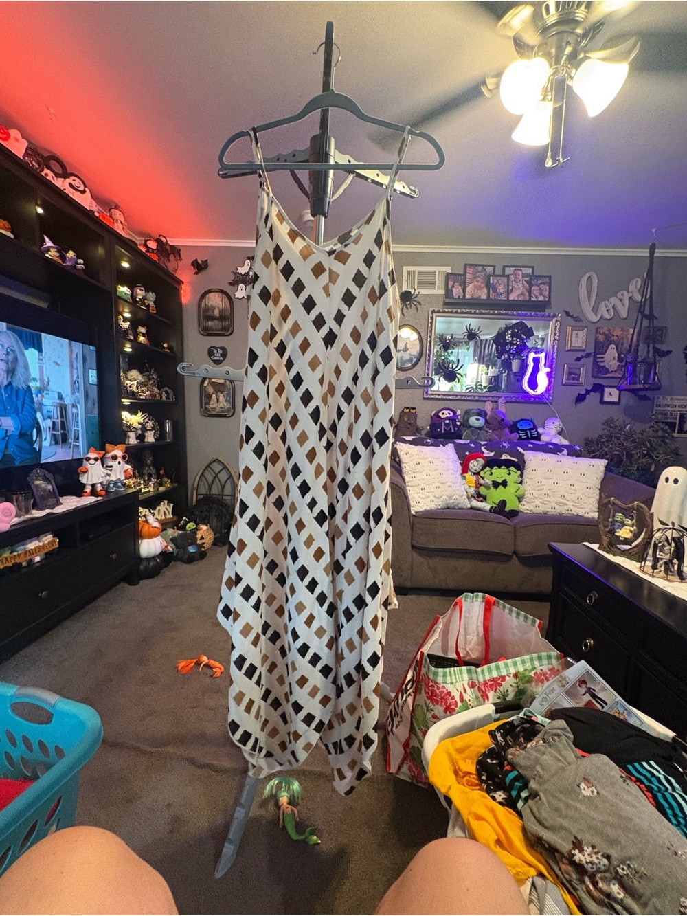 White & Brown Geometric Maxi Dress - Sleeveless Summer Dress